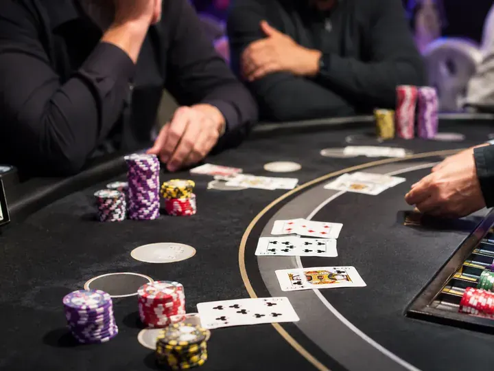 Blackjack table with cards and chips