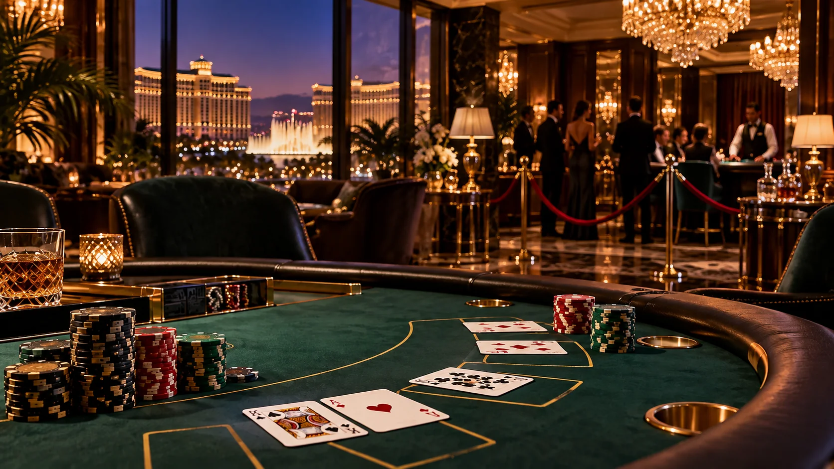 Private high-limit blackjack salon representing invitation-only elite tournament play.